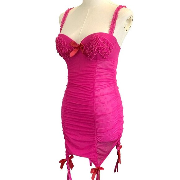 Victoria's Secret "Sexy Little Things" Hot Pink Mesh Ruched Camisole Size 36B - Picture 2 of 4